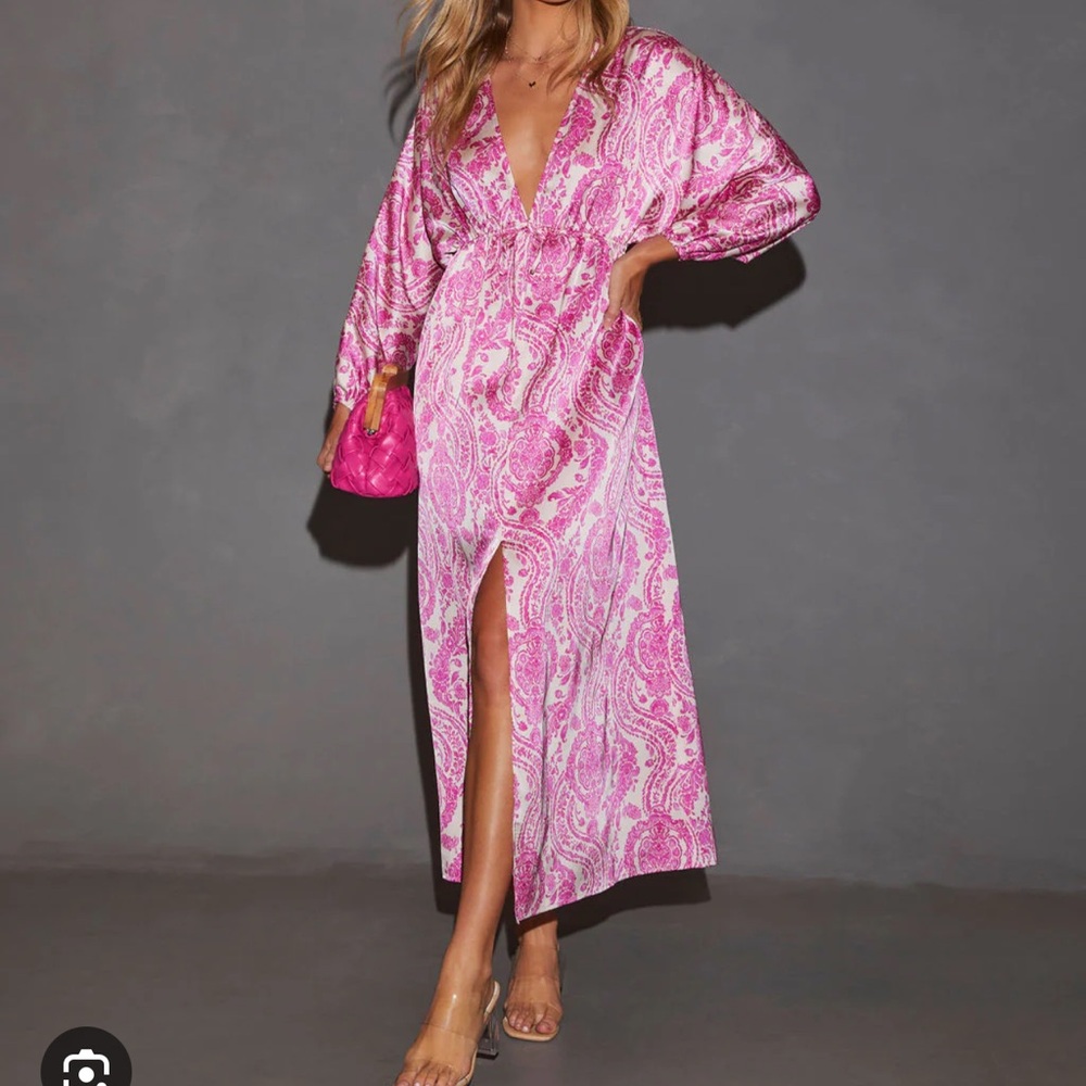 Vici Pink Velvet Dress with Black Fur Cuffs